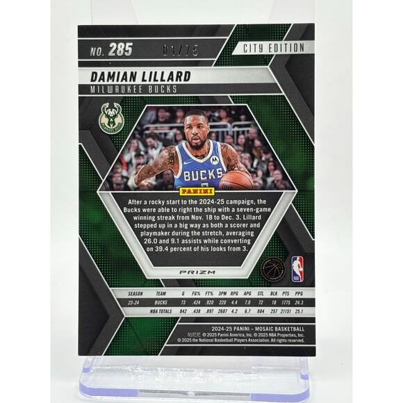2024-25 Panini Mosaic Damian Lillard City Edition Bronze Mosaic Prizm 1/75 SP - Picture 2 of 2